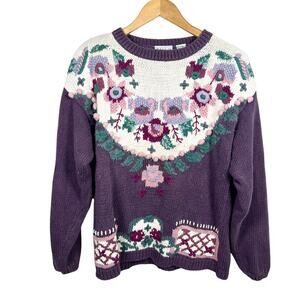 Vintage 3D Knit Floral Grandma Core Multicolor Sweater Medium 19x27